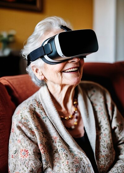 idős hölgy VR szemüvegben